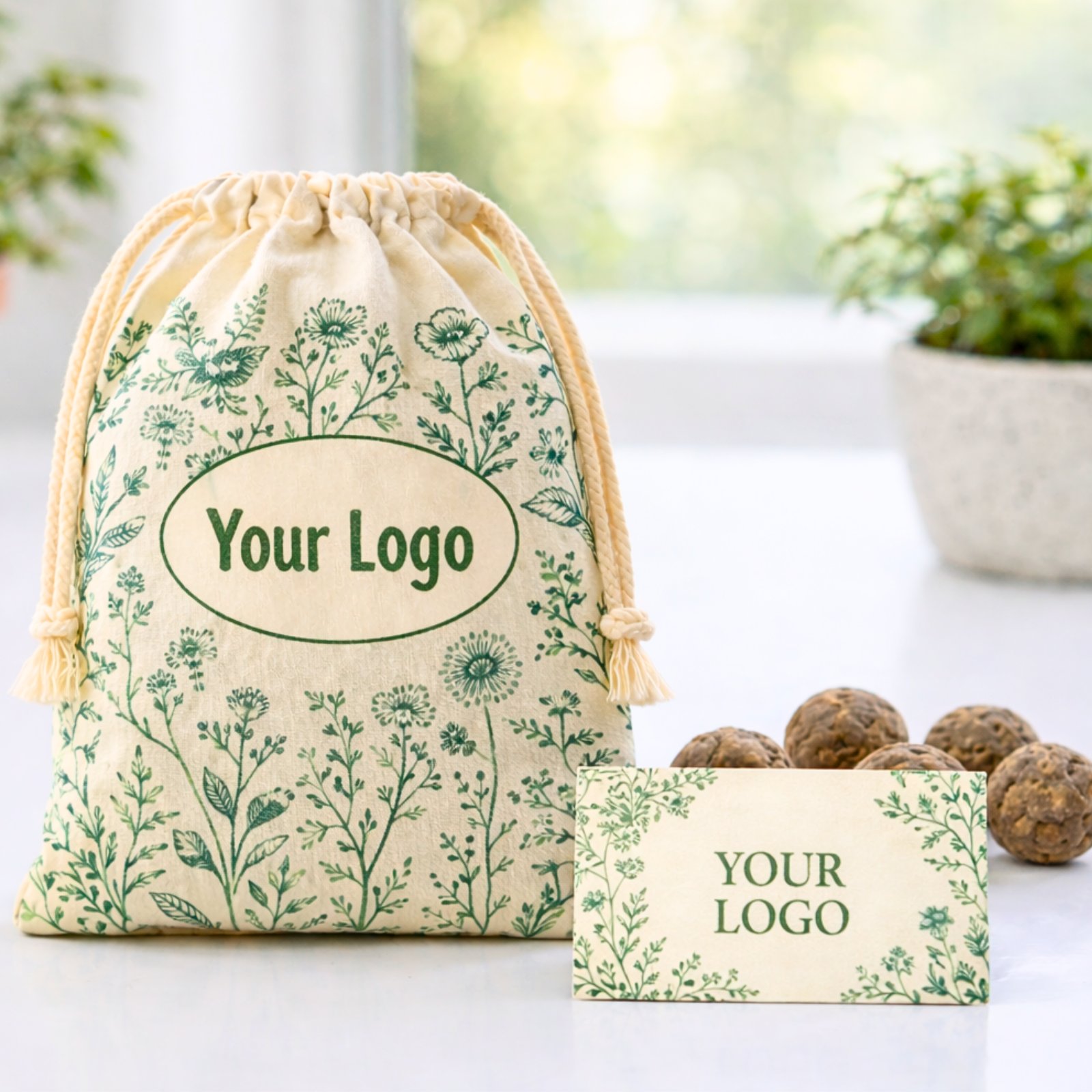 Wildflower seed bomb gift presented with custom-branded packaging and planting card
